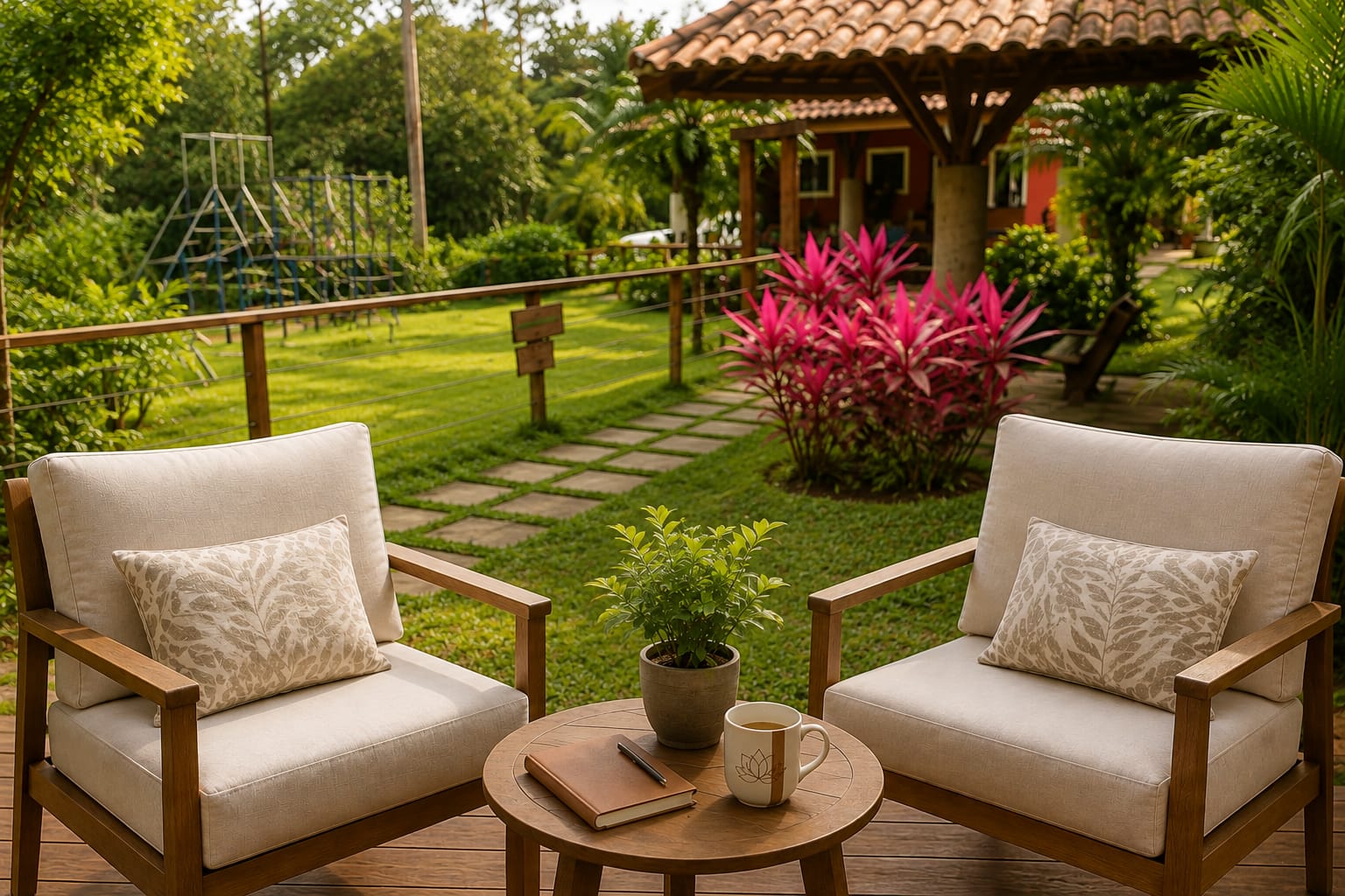 Espaço de conversa no jardim do Portal Lótus Terapias
